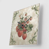 ヴィンテージ植物素朴イチゴ スクエア壁時計 (傾斜)