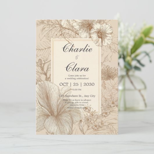 ヴィンテージ植物結婚式招待状 招待状 (スタンド正面)