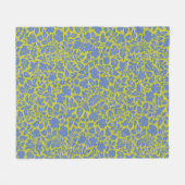 ヴィンテージ植物花ライム青 フリースブランケット (正面(横))