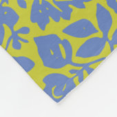 ヴィンテージ植物花ライム青 フリースブランケット (角)