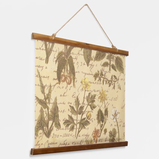 ヴィンテージ植物花柄 吊り下げ型タペストリー (傾斜あり)