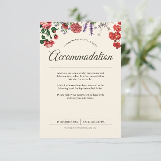 ヴィンテージ植物花結婚の宿泊施設 エンクロージャーカード (スタンド正面)