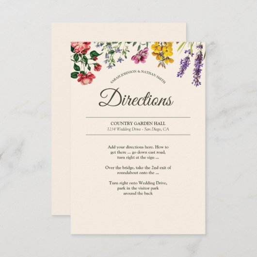 ヴィンテージ植物花結婚の指示情報 エンクロージャーカード (正面/裏面)