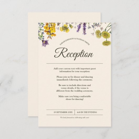 ヴィンテージ植物花結婚式の受付情報 エンクロージャーカード (正面/裏面)