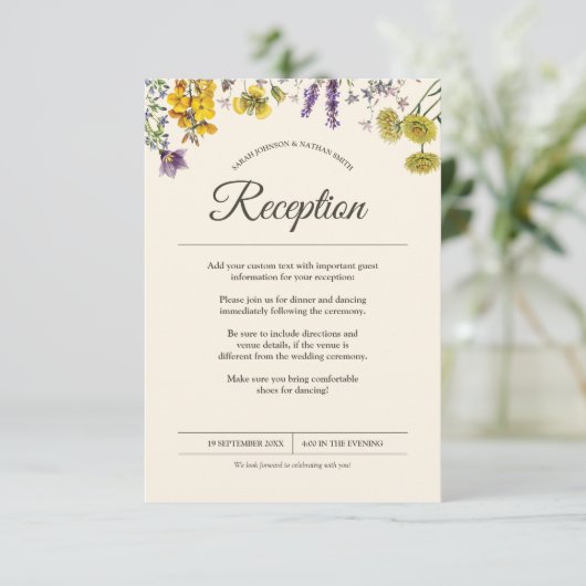 ヴィンテージ植物花結婚式の受付情報 エンクロージャーカード (スタンド正面)