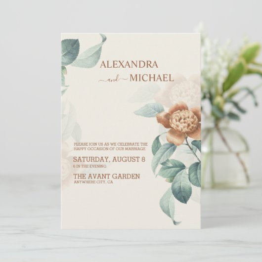 ヴィンテージ植物花結婚式招待状 招待状 (スタンド正面)