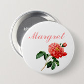 ヴィンテージ植物芸術レッドローズ花名ピン 缶バッジ (正面&裏面)