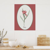 ヴィンテージ植物芸術赤チューリップフラワー ポスター (キッチン)