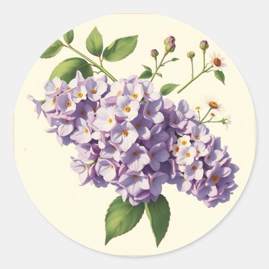 ヴィンテージ植物薄紫とカモミールの花 ラウンドシール (正面)