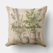 ヴィンテージ植物薬古いスクリプト農家 クッション (正面)