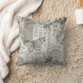 ヴィンテージ植物蝶スクリプト白黒 クッション (ブランケット)