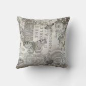 ヴィンテージ植物蝶スクリプト白黒 クッション (裏面)