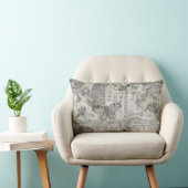 ヴィンテージ植物蝶スクリプト白黒 ランバークッション (椅子)