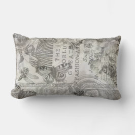 ヴィンテージ植物蝶スクリプト白黒 ランバークッション