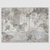 ヴィンテージ植物蝶スクリプト白黒 薄葉紙 (正面)