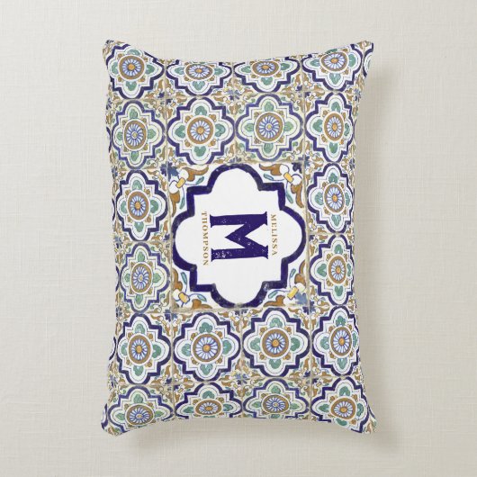 ヴィンテージ植物観賞用タイル単図 アクセントクッション (正面(垂直))