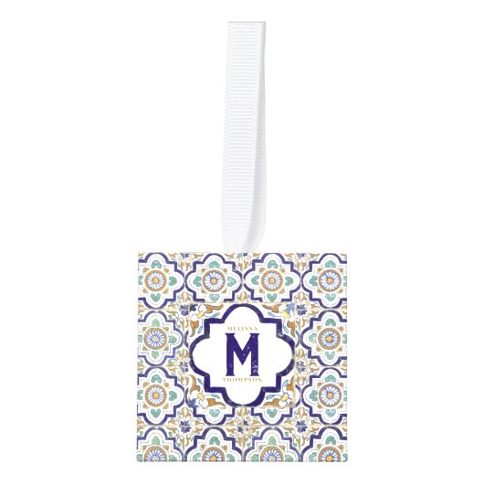 ヴィンテージ植物観賞用タイル単図 キューブオーナメント (正面)