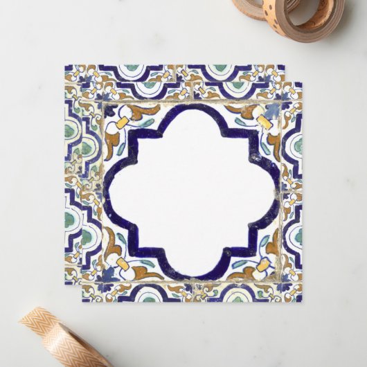 ヴィンテージ植物観賞用タイル単図 ノートカード (正面/裏面インサイチュ)