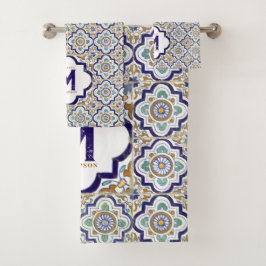 ヴィンテージ植物観賞用タイル単図 バスタオルセット