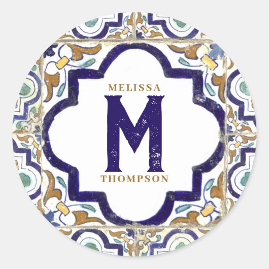 ヴィンテージ植物観賞用タイル単図 ラウンドシール (正面)