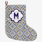 ヴィンテージ植物観賞用タイル単図 ラージクリスマスストッキング (正面)