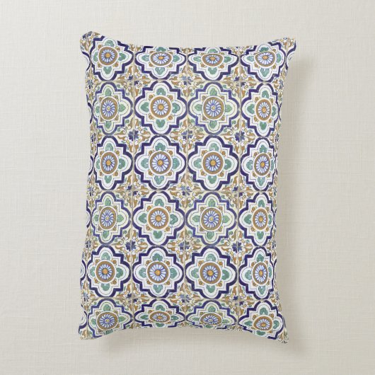 ヴィンテージ植物観賞用タイル模様 アクセントクッション (裏面(縦))