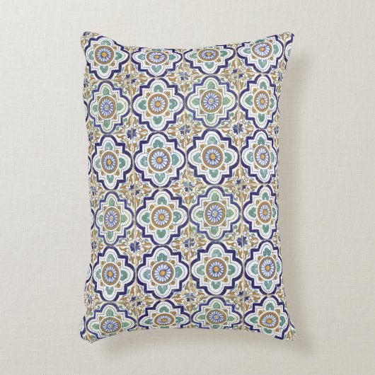 ヴィンテージ植物観賞用タイル模様 アクセントクッション (正面(垂直))