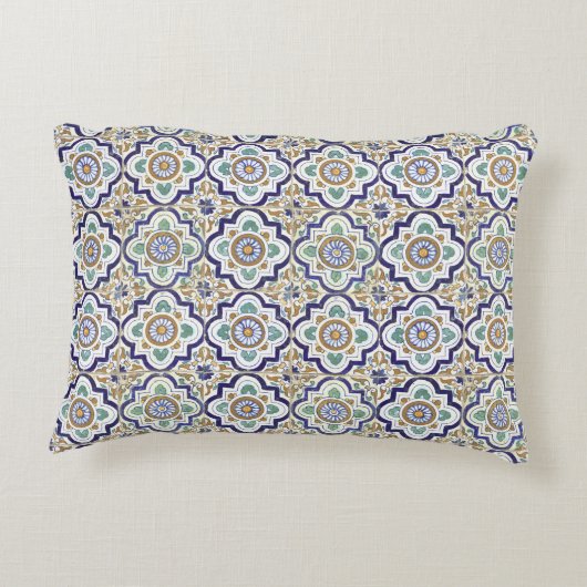 ヴィンテージ植物観賞用タイル模様 アクセントクッション (裏面)