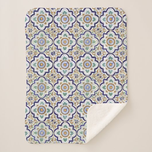 ヴィンテージ植物観賞用タイル模様 シェルパブランケット (正面)