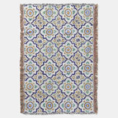 ヴィンテージ植物観賞用タイル模様 スローブランケット (正面縦)