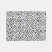 ヴィンテージ植物観賞用タイル模様 フリースブランケット (正面(横))