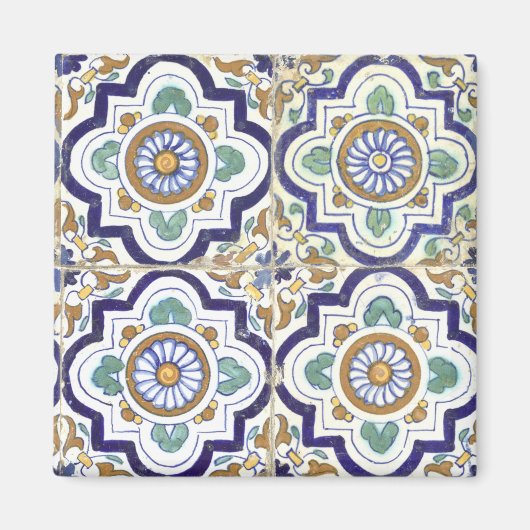 ヴィンテージ植物観賞用タイル模様 マグネット (正面)