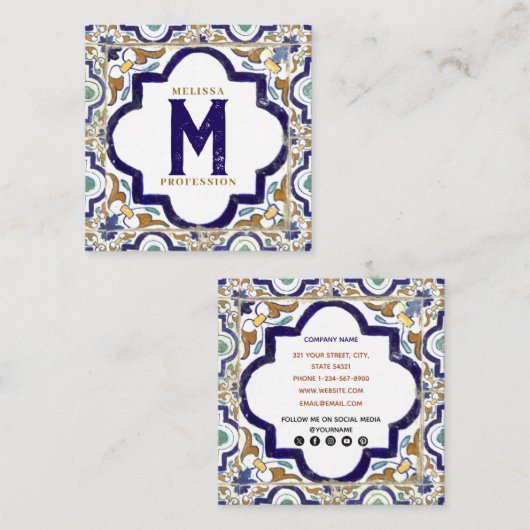 ヴィンテージ植物観賞用タイルSNS スクエア名刺 (正面/裏面)