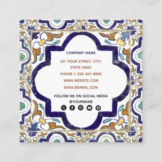 ヴィンテージ植物観賞用タイルSNS スクエア名刺 (裏面)