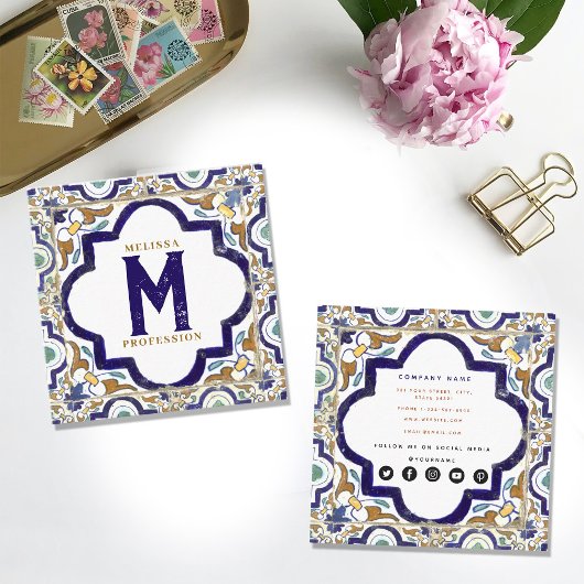 ヴィンテージ植物観賞用タイルSNS スクエア名刺