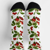 ヴィンテージ植物赤さくらんぼプリント ソックス (上部)
