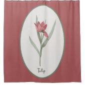 ヴィンテージ植物赤チューリップフラワーカメオ シャワーカーテン (正面)