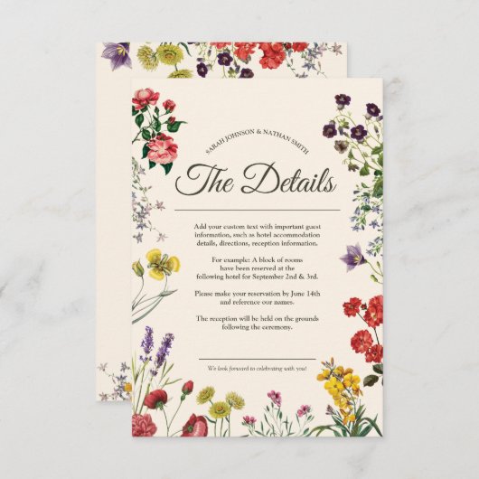 ヴィンテージ植物野結婚草花詳細情報 エンクロージャーカード (正面/裏面)