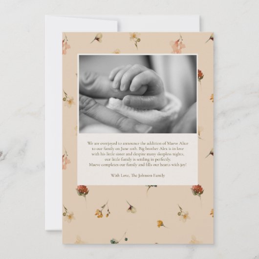 ヴィンテージ植物野草誕生発表 招待状 (裏面)