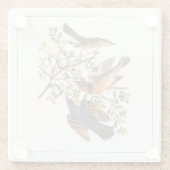 ヴィンテージ植物鳥イラストレーション ガラスコースター (裏面)