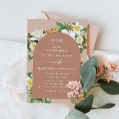 ヴィンテージ椿ピンク淡い色ののフローラ結婚アーチのQR 招待状