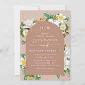 ヴィンテージ椿ピンク淡い色ののフローラ結婚アーチのQR 招待状 (正面)