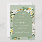 ヴィンテージ椿フローラセージ結婚グリーンQR 招待状 (正面)