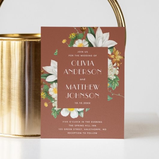 ヴィンテージ椿フローラ結婚テラコッタQR 招待状