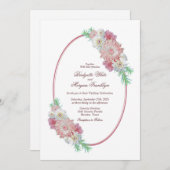 ヴィンテージ楕円フレームピンク結婚フローラ 招待状 (正面/裏面)