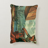 ヴィンテージ業、油タンカー船及び波止場 アクセントクッション (裏面(縦))