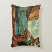 ヴィンテージ業、油タンカー船及び波止場 アクセントクッション (正面(垂直))