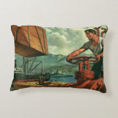 ヴィンテージ業、油タンカー船及び波止場 アクセントクッション (裏面)