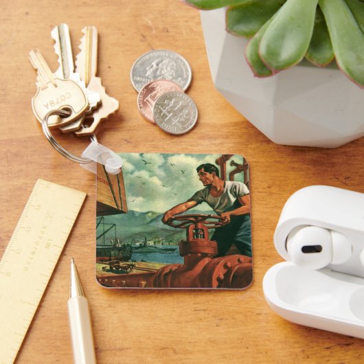 ヴィンテージ業、油タンカー船及び波止場 キーホルダー (デスク)