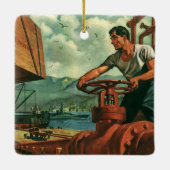 ヴィンテージ業、油タンカー船及び波止場 セラミックオーナメント (裏面)